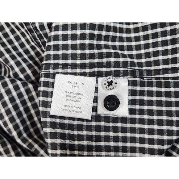 Men's Lucky Brand Stretch Regular Fit Black & White Plaid Shirt Size XXL - Picture 9 of 11
